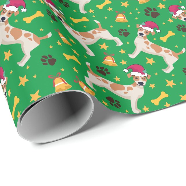 Jack Russell Terrier With Santa Hat Christmas Wrapping Paper (Roll Corner)