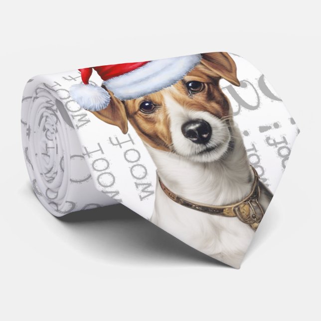 Jack Russell Terrier Woof Christmas Dog Lover Neck Tie (Rolled)