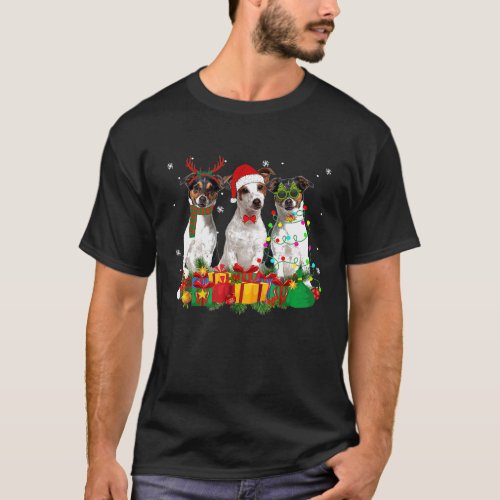 Jack Russell Terrier Xmas Light Gift Fun Santa Hat T_Shirt