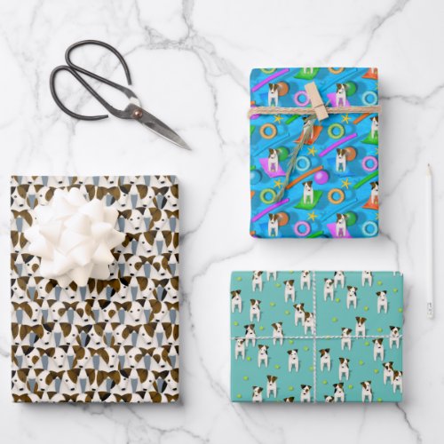 3 jack russells patterns set of gift wrapping paper