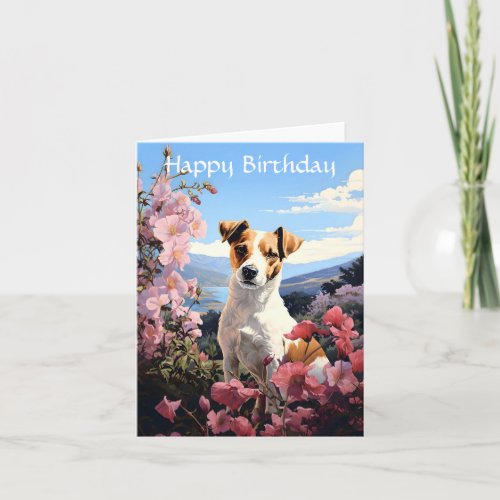 Jack Russell Terriers Floral Haven Birthday Card