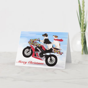 Jack Russell Terriers riding a motorcycle Holiday Card