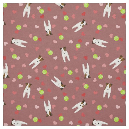 Jack Russell Terriers tennis balls hearts pattern Fabric