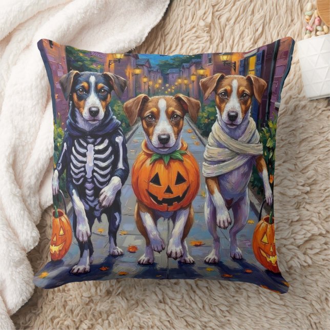 Jack Russell Trick-or-Treating Halloween Costumes Throw Pillow (Blanket)