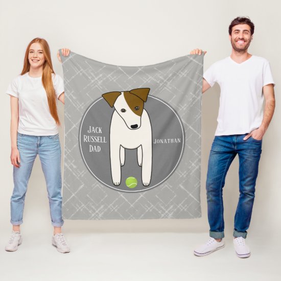 Jack Russell w tennis ball dog dad gray white Fleece Blanket