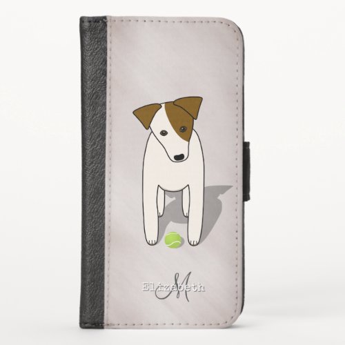 Jack Russell w tennis ball gray monogrammed iPhone X Wallet Case