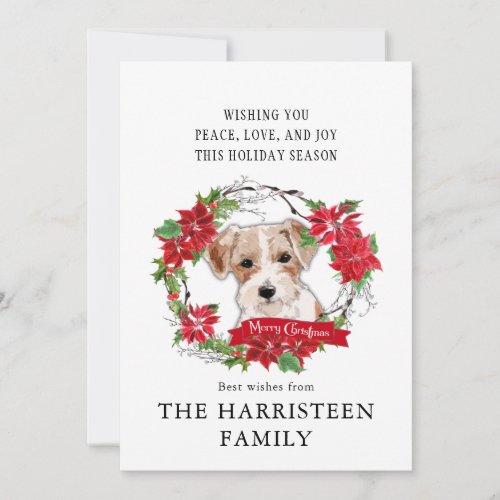 Jack Russell Watercolor Poinsettia Christmas Holiday Card