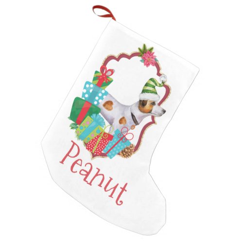 Jack Russell wearing hat Christmas wreath  Small Christmas Stocking