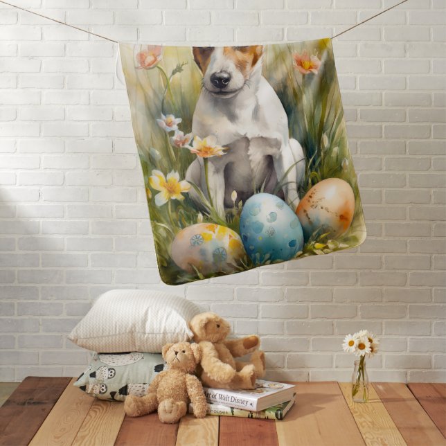 Jack Russell with Easter Eggs Baby Blanket (In Situ)