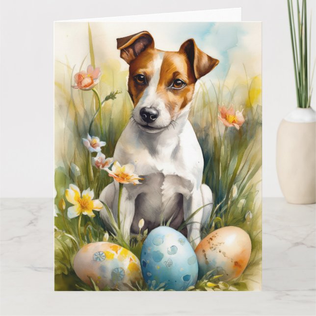 Jack Russell with Easter Eggs Card (Front)