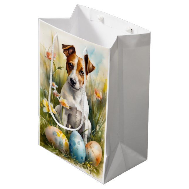 Jack Russell with Easter Eggs Medium Gift Bag (Front Angled)
