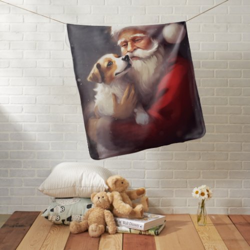 Jack Russell With Santa Claus Festive Christmas Baby Blanket