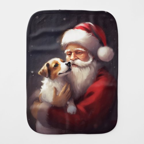Jack Russell With Santa Claus Festive Christmas Baby Burp Cloth