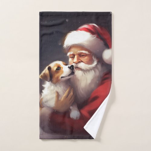 Jack Russell With Santa Claus Festive Christmas Bath Towel Set