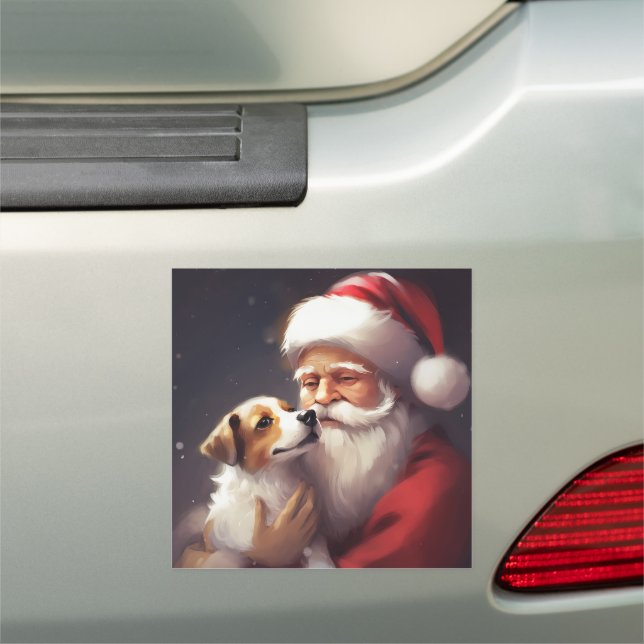 Jack Russell With Santa Claus Festive Christmas Car Magnet (In Situ)