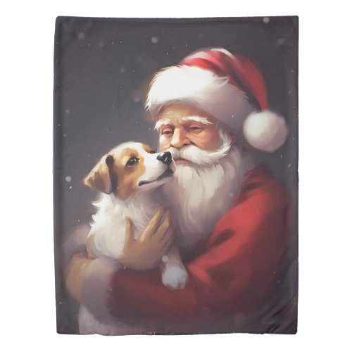 Jack Russell With Santa Claus Festive Christmas Duvet Cover