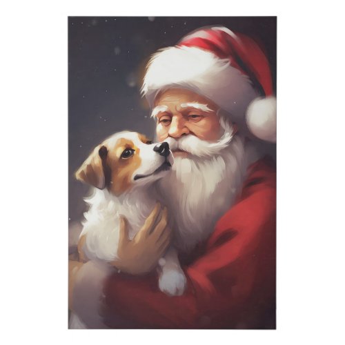 Jack Russell With Santa Claus Festive Christmas Faux Canvas Print