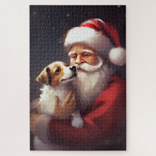 Jack Russell With Santa Claus Festive Christmas Jigsaw Puzzle