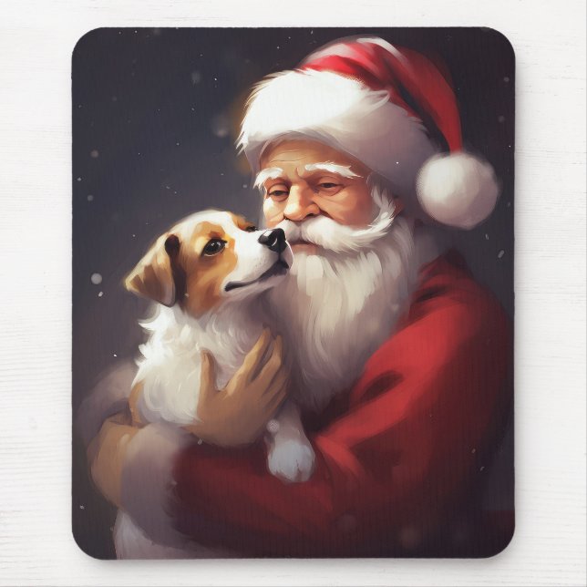 Jack Russell With Santa Claus Festive Christmas Mouse Pad (Front)