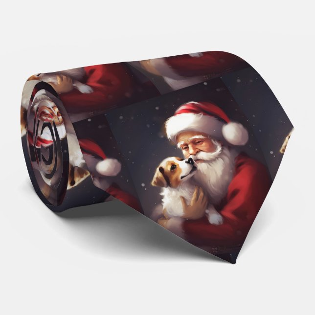 Jack Russell With Santa Claus Festive Christmas Neck Tie (Rolled)