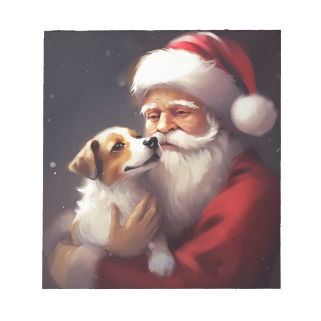 Jack Russell With Santa Claus Festive Christmas Notepad (Front)