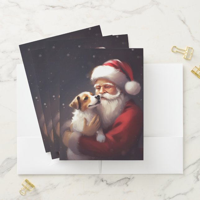 Jack Russell With Santa Claus Festive Christmas Pocket Folder (In Situ)
