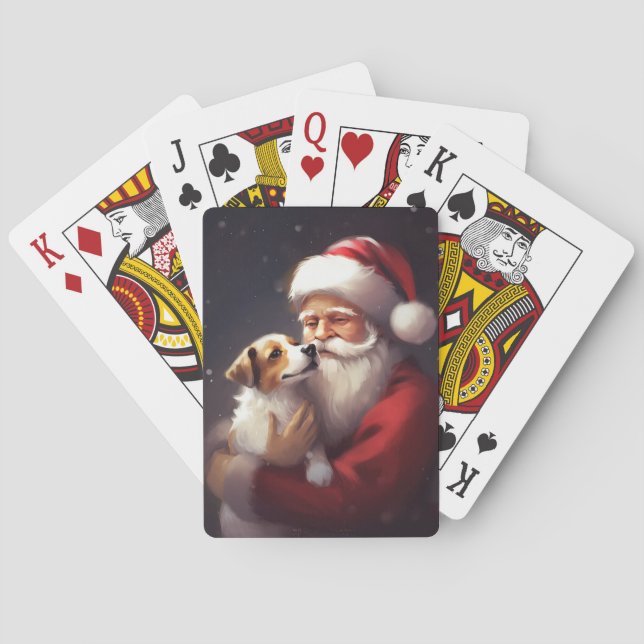 Jack Russell With Santa Claus Festive Christmas Poker Cards (Back)