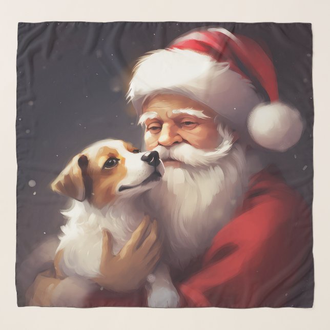 Jack Russell With Santa Claus Festive Christmas Scarf (Front)