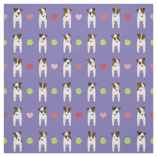 Jack Russells hearts tennis balls periwinkle Fabric