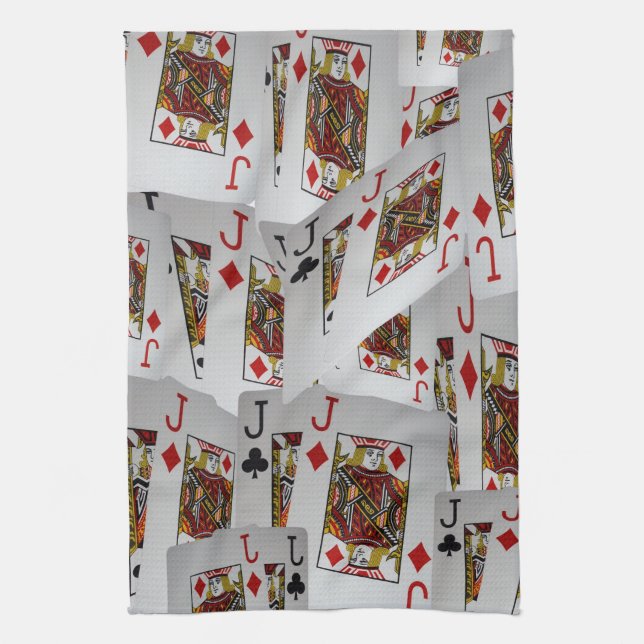 "Jack’s Wild: A Scatter of Poker Cards" Kitchen Towel (Vertical)
