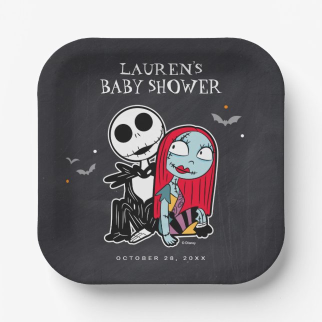 Jack & Sally Baby Shower | Chalkboard Paper Plates (Front)