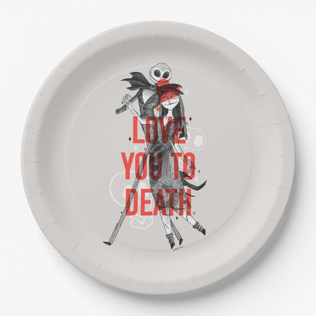 Jack & Sally - Love You To Death Typography Paper Plates (Front)