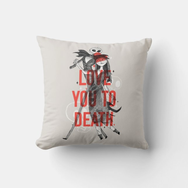 Jack & Sally - Love You To Death Typography Throw Pillow (Front)