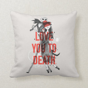 Jack & Sally - Love You To Death Typography Throw Pillow