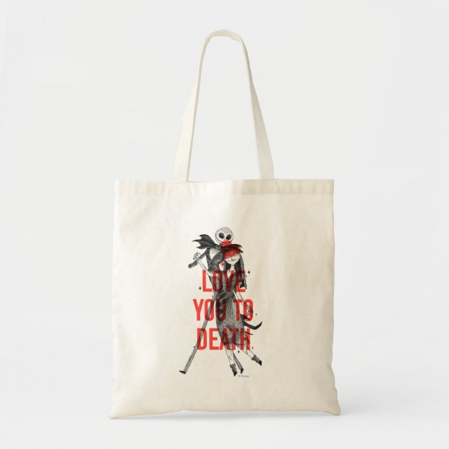 Jack & Sally - Love You To Death Typography Tote Bag (Front)