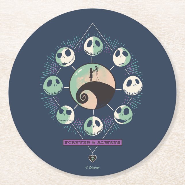 Jack & Sally Moon Phases - Forever & Always Round Paper Coaster (Front)