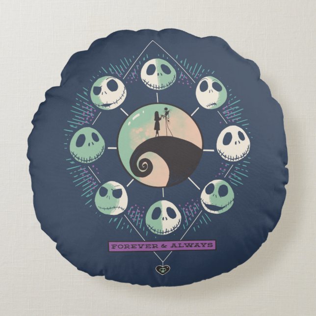 Jack & Sally Moon Phases - Forever & Always Round Pillow (Front)