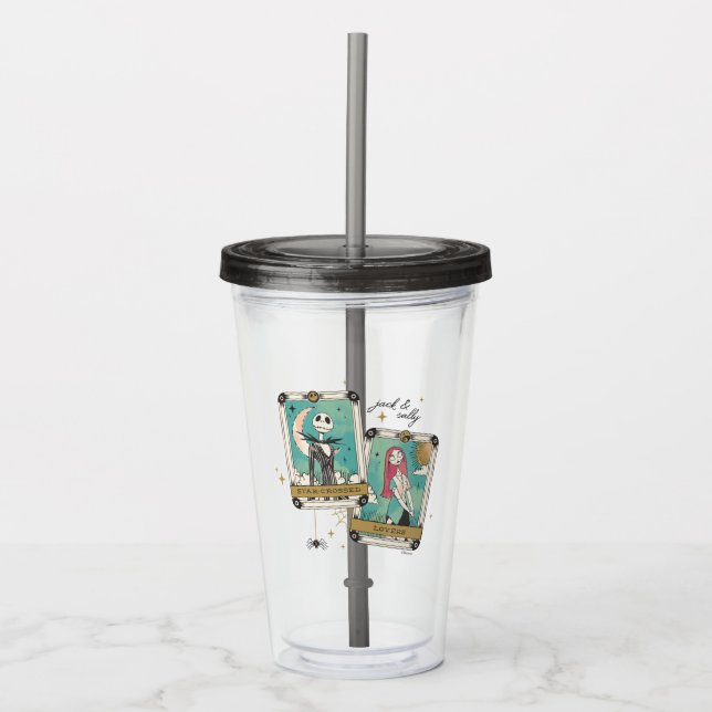 Jack & Sally Star-Crossed Lovers Tarot Cards Acrylic Tumbler (Front)