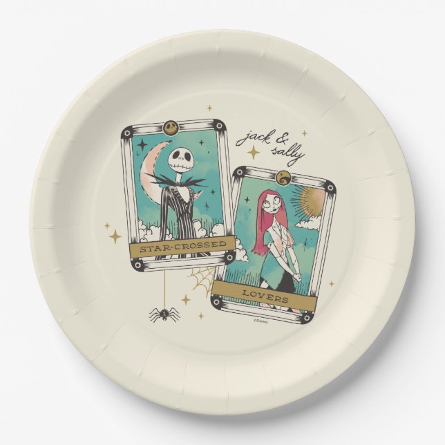 Jack & Sally Star-Crossed Lovers Tarot Cards Paper Plates (Front)