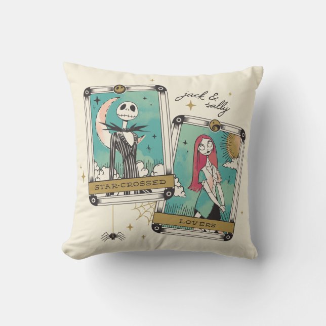 Jack & Sally Star-Crossed Lovers Tarot Cards Throw Pillow (Front)