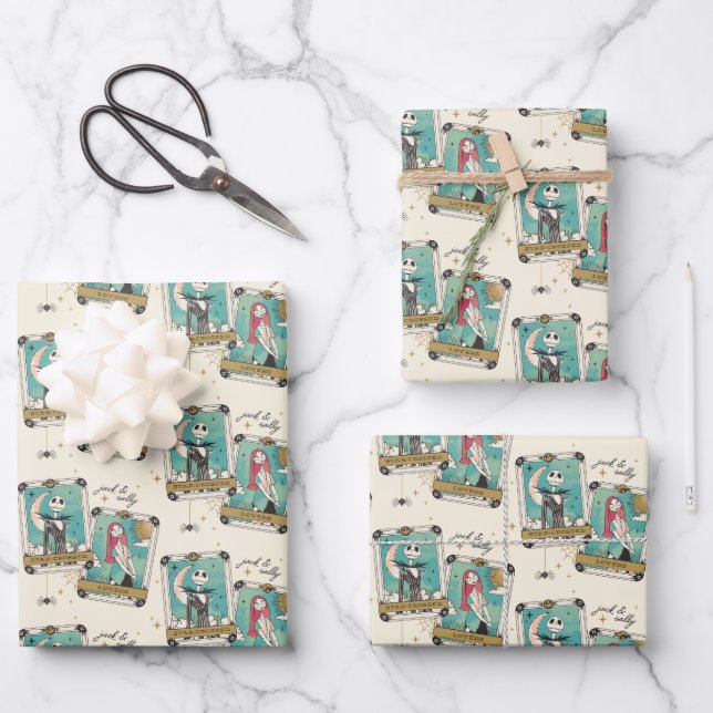Jack & Sally Star-Crossed Lovers Tarot Cards Wrapping Paper Sheets (Front)