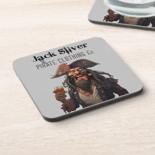 Jack Silver Pirate Clothing Co Graphic Logo Design Beverage Coaster