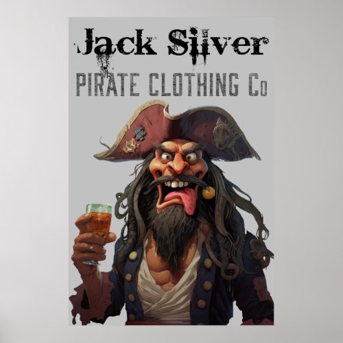 Jack Silver Pirate Clothing Co Graphic logo Design Poster