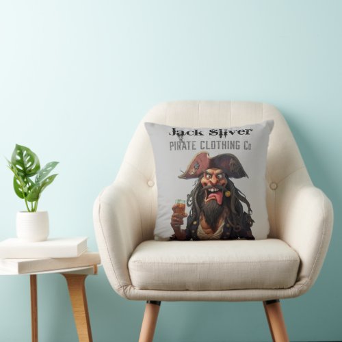 Jack Silver Pirate Clothing Co Graphic Logo Design Throw Pillow