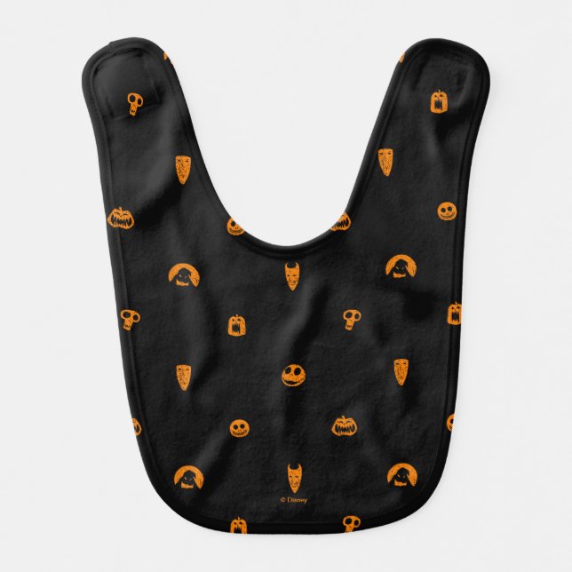 Jack Skellington Black & Orange Polka Dot Pattern Baby Bib (Front)