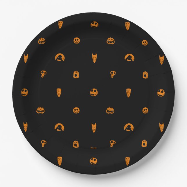 Jack Skellington Black & Orange Polka Dot Pattern Paper Plates (Front)