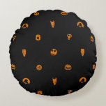 Jack Skellington Black &amp; Orange Polka Dot Pattern Round Pillow