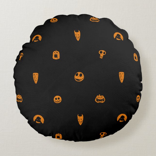 Jack Skellington Black & Orange Polka Dot Pattern Round Pillow (Front)