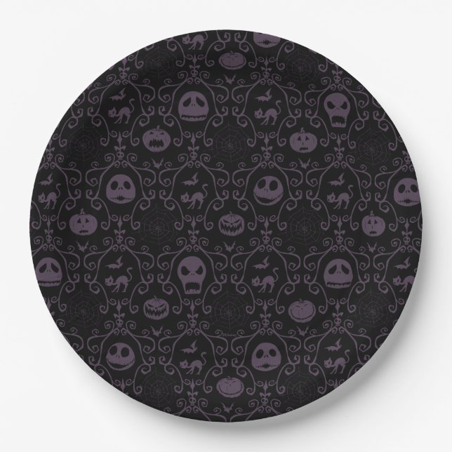 Jack Skellington Halloween Filigree Pattern Paper Plates (Front)