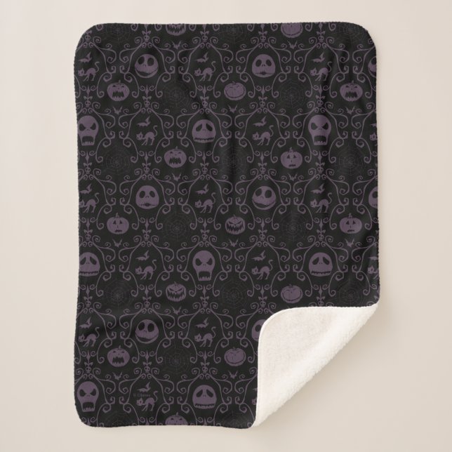 Jack Skellington Halloween Filigree Pattern Sherpa Blanket (Front)